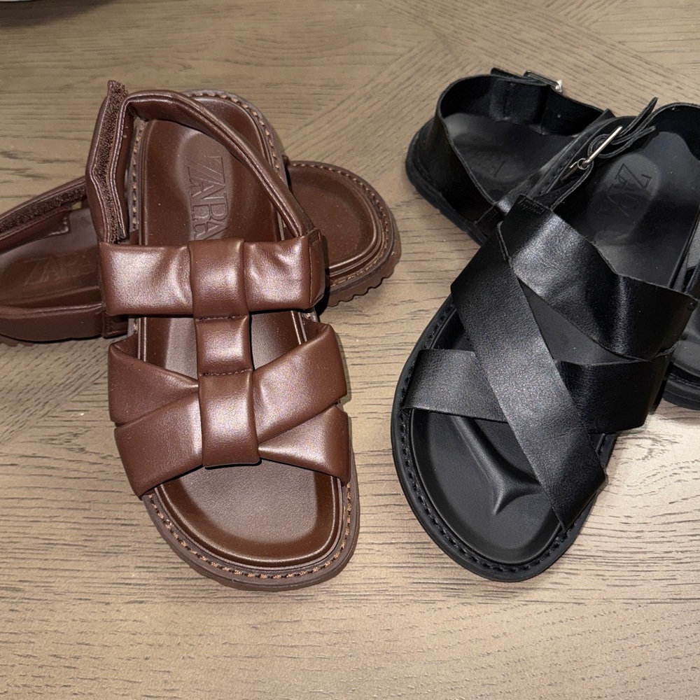 Zara Brown and Black Leather Footwear/sandals size 36 unisex youth 2 pairs